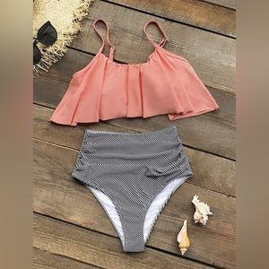 CUPSHE Women's High Waisted Falbala Bikini Set